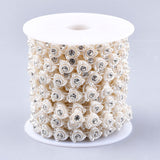 1 Roll Plastic Imitation Pearl Beaded Trim Garland Strand, Great for Door Curtain, Wedding Decoration DIY Material, with Rhinestone, Flower, Floral White, 12x4.5mm, 10yards/roll