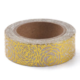 Globleland Foil Masking Tapes, DIY Scrapbook Decorative Paper Tapes, Adhesive Tapes, for Craft and Gifts, Flower, Gold, 15mm, 10m/roll