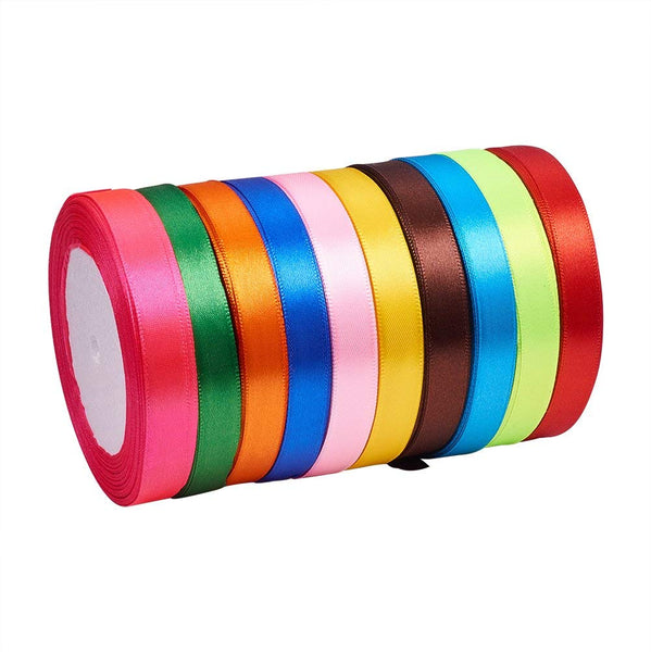 L B Satin Ribbon 1/2 Inch (12 MM) : Pack of 10 :10 m Each Roll: (Red)