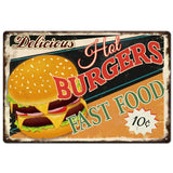 Vintage Metal Tin Sign, Iron Wall Decor for Bars, Restaurants, Cafe Pubs, Rectangle, Hamberger, 300x200x0.5mm