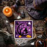 Halloween Moon with Witch Carbon Steel Cutting Dies Stencils, for DIY Scrapbooking, Photo Album, Decorative Embossing Paper Card, 157x142x0.8mm