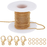 DIY Chain Bracelet Necklace Making Kit, Including Brass Curb Chains & Jump Rings, 304 Stainless Steel Lobster Claw Clasps, Real 18K Gold Plated, Chain: 5M/set