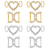 8Pcs 4 Style Brass Crystal Rhinestone Shoe Decoration, Shoe Buckles for DIY Loafer Shoes, Heart & D Shape, Golden & Silver, 19x32.5x3mm, Hole: 10x4mm & 22x22x4.5mm, Hole: 15x6mm, 2pcs/style