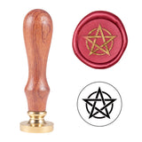 DIY Scrapbook, Brass Wax Seal Stamp and Wood Handle Sets, Pentagram Pattern, Golden, 8.9cm, Stamps: 2.55x1.4cm