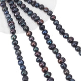 2 Strand Natural Cultured Freshwater Pearl Beads Strands, Dyed, Potato, Black, 6~8x7~8.5mm, Hole: 0.5mm, about 22pcs/strand, 7.20 inch(18.3cm)