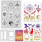 1 Sheet Tarot PVC Plastic Stamps, with 1 Set Painting Stencils and 1Pc Carbon Steel Cutting Dies Stencils, for DIY Scrapbooking, Mixed Shapes, Stamp: 29.7x21cm