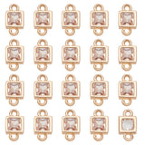 Brass Cubic Zirconia Square Connector Charms, Light Gold, 8x4x2mm, Hole: 1mm