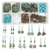 202Pcs DIY Retro Ocean Style Earring Making Kits, Including Alloy Beads & Pendants & Bead Caps, Synthetic Turquoise, Freshwater Shell Pendants, Brass Earring Hooks, Iron Findings, Antique Bronze & Blue Patina