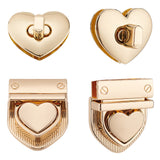 2 style Iron & Alloy Twist Bag Lock Purse Catch Clasps, Handbags Turn Lock, Heart & Bowknot, Light Gold, 25~39x29~60x9~20mm