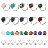 40Pcs DIY Natural Gemstone Finger Ring Making Kits, Including Adjustable Brass Ring Components and 10 Styles Cabochons, Platinum, Size 7, 17mm, Tray: 12mm