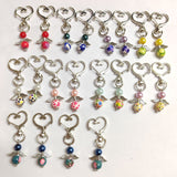 2 Sets Alloy Keychains, Acrylic & Glass Pearl Beads, with Tibetan Style Alloy Findings and Heart Shape Lobster Clasps, Angel, Antique Silver & Platinum, Mixed Color, 6x2.3cm