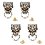 4Pcs Alloy Bag Decorative Demon Skull Head Buckle Clasps, Retro Leather Craft Rivets with Pull Ring & Screw, Antique Silver, 35x25x13mm