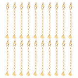 20Pcs 304 Stainless Steel Curb Chain Extender, End Chains with Lobster Claw Clasps and Heart Chain Tabs, Real 18K Gold Plated, 75mm