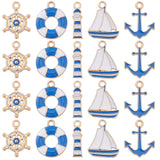 60Pcs 5 Styles Alloy Enamel Pendants, Ocean Theme, Golden, Helm/Ship/Anchor/Lifebuoy/Lighthouse, Mixed Shapes, 18x5~15x1~2mm, Hole: 1.5mm, 12pcs/style