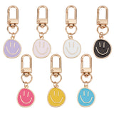 14Pcs 7 Colors Smiling Face Enamel Pendant Decorations, with Light Gold Tone Alloy Clasp, Flat Round, Mixed Color, 59.6mm, Smiling Face: 24.5x19.5x1mm, 2pcs/color