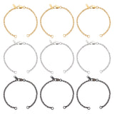 9Pcs 3 Colors Half Finished 304 Stainless Steel Rolo Chain Connector Bracelets Making, with Jump Rings, Lobster Claw Clasps, Chain Tabs, Mixed Color, 6-1/2x1/8 inch(16.5x0.3cm), 3pcs/color