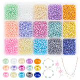 15 Colors Glass Seed Beads, Ceylon, Round, Mixed Color, 3mm, Hole: 1mm, about 450pcs/20g/compartment, about 6750pcs/box