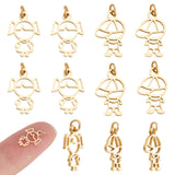 12Pcs 2 Style 304 Stainless Steel Charms, with Jump Rings, Laser Cut, Hollow, Girl & Boy, Golden, 10.5x7.5x1mm and 11x7x1mm, Hole: 2.2mm, 6pcs/style