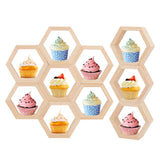 10Pcs Hexagon Wooden Dessert Cupcake Organizer Holder, with 30Pcs Acrylic Double-sided Tape, PeachPuff, 9.1x10.55x3.5cm, Inner Diameter: 7.35cm