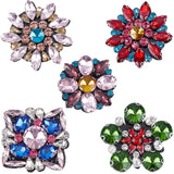 5Pcs 5 Style Glass Rhinestone Beading Flower Applqiues, Sew on Felt Patches, Costume Ornament Accessories, Mixed Color, 41~49x39~50x8~11mm, 1pc/style