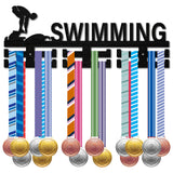 Fashion Wood Medal Hanger Holder, 2 Line Display Wall Rack, with Screws & Anchor Plug, Swimming Pattern, 150x400x7mm, Hole: 5mm