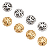 Retro 304 Stainless Steel Beads, Flat Round with Tree of Life, Mixed Color, 10x5.5mm, Hole: 2mm, 2 colors, 4pcs/color, 8pcs/box