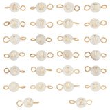 1 Set 26 Styles Natural Freshwater Shell Beads Connector Charms, with Golden Tone 304 Stainless Steel Double Loops, Flat Round with Letter A~Z, Seashell Color, 12x5.5x3.5mm, Hole: 2~2.5mm, 1pc/style, 26pcs/set