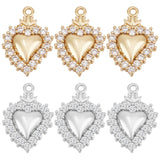 8Pcs 2 Colors Rack Plating Brass Micro Pave Clear Cubic Zirconia Pendants, Sacred Heart Charms, Long-Lasting Plated, Platinum & Golden, 16.5x11.5x3.5mm, Hole: 1.2mm, 4pcs/color