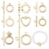 16 sets 8 style Alloy Toggle Clasps, Cadmium Free & Nickel Free & Lead Free, Mixed Shape, Real 16K Gold Plated, ring: 16~25.5x14~21x1~2.5mm, Hole: 1.2~2mm, Bar: 20.5~35x5.5~9x2~3mm, Hole: 1.2~4mm, 2 sets/style