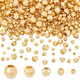300Pcs 5 Style Brass Beads, Round, Faceted, Golden, 2.5~6mm, Hole: 1~2.2mm
