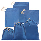 18Pcs 3 Style Satin Storage Bag, Drawstring Bag, with Plastic Golden Plated Button & Polyester Cord, Rectangle, Medium Blue, 14.5~30x14.3~22.5x0.3~0.45cm, 6Pcs/style