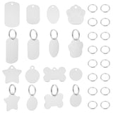 DIY Stamping Blank Tag Charm Keychain Making Kit, Including Rectangle & Star & Oval & Bone Aluminum Pendants, 304 Stainless Steel Keychain Clasp, Silver, 54Pcs/box