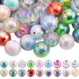 72Pcs 18 Style UV Plating Rainbow Iridescent Acrylic Beads, Round, Mixed Color, 15~16x15~16mm, Hole: 2.7~3mm, 4pcs/style