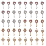 40Pcs 4 Colors Alloy Rhinestone Pendants, Heart Key, Platinum & Golden, 25x11x2mm, Hole: 2.5mm, 10Pcs/color