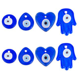 8Pcs 4 Style Handmade Evil Eye Lampwork Pendants, Palm & Heart & Flat Round & Teardrop, Blue, 34~50x30~36x5~7.5mm, Hole: 3.5~4.8mm, 2pcs/style