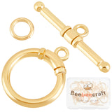 Brass Toggle Clasps, with Jump Rings, Nickel Free, Ring, Real 18K Gold Plated, Ring: 17x14x2.5mm, Hole: 1.6mm, Bar: 22.5x2.5mm, Hole: 1.6mm, Jump Ring: 5x0.8mm, 10sets/box