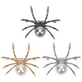 3Pcs 3 Colors Alloy Rhinestone Brooch, with Imitation Pearl, Halloween Spider Pins, Mixed Color, 43x48x15mm, 1pc/color