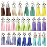 100Pcs 10 Colors Faux Suede Tassel Pendant Decorations, with CCB Plastic Cord Ends, Platinum, Mixed Color, 35~37x10mm, Hole: 2.5~3mm, 10pcs/color