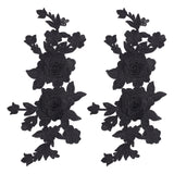 Polyester Embroidery Flower Ornament Accessories, for Cuff Colar Decoration, Black, 280x136x3mm