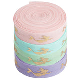 20 Yards 4 Colors Polyester Elastic Ribbon, Flat with Gold Mermaid Pattern, for Gift Decoration, Garment Accessories, Mixed Color, 15~16mm, 5 yards/colors