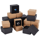 48Pcs 2 Styles Square Kraft Paper Cardboard Jewelry Ring Boxes, with Sponge Inside, Mixed Color, 4~5.1x4~5.1x2.8~3.2mm, 24pcs/style