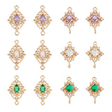 12Pcs 6 Color Brass Micro Pave Cubic Zirconia Links Connectors, Long-Lasting Plated, Light Gold, Rhombus, Mixed Color, 17~20x11~12x4mm, Hole: 1.2mm, 2pcs/color