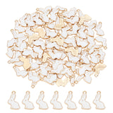 Alloy Enamel Pendants, Rabbit, Light Gold, White, 17x11x1.5mm, Hole: 1.4mm, 100pcs/box