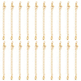 20Pcs Brass Curb Chain Extender, End Chains with Lobster Claw Clasps and Flower Chain Tabs, Long-Lasting Plated, Real 14K Gold Plated, 70x3mm