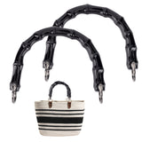 U shape Imitation Bamboo Stick Resin Bag Handles, with Zinc Alloy Shackle Clasp, Black, 13.5x15.7x0.5cm