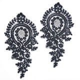 Polyester Embroidery Flower Lace Appliques, Sew on Ornament Accessories, Black, 260x145x1.5mm