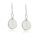 White Acrylic Round Beaded Dangle Earrings, Alloy Wire Wrap Jewelry for Women, Platinum, 31mm, Pin: 0.6mm, 1 Pair/box