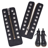 1 Pair Cowhide Leather Lace-in Boot Zipper Inserts, Tieless Shoe Laces, with Nylon and Alloy Findings, Black, 15.7x5.5x0.3cm, Hole: 5mm