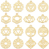 32Pcs 8 Styles Brass Pendants, Long-Lasting Plated, Hollow, Mixed Shapes, Real 18K Gold Plated, 12.5~17x12.5~16.5x1~1.5mm, Hole: 1~1.6mm, 4pcs/style