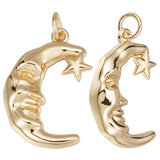 Brass Pendants, with Jump Rings, Moon with Star, Real 16K Gold Plated, 22x15x4mm, Hole: 3mm, 10pcs/box